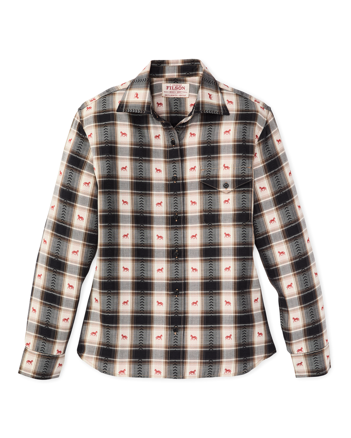 Filson Womens Ranch Shirt Cream Print button adjustable cuffs that roll easily ranch wear Kamas