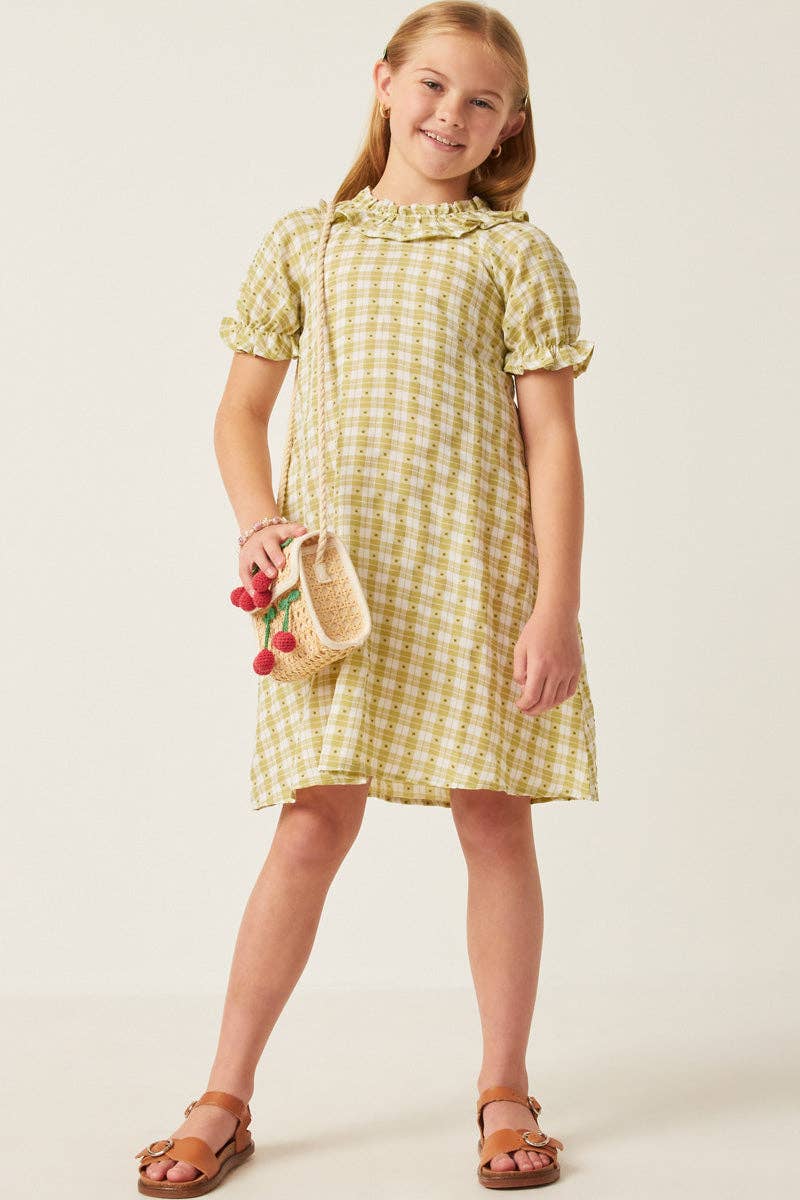 Girls Gingham and Dot Bibbed Dress