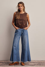 Listicle Satin Lace Hem Sleeveless Top Mocha lustrous satin in a rich fall mocha shade Park City