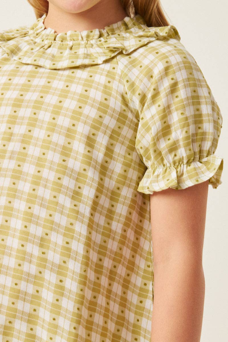 Girls Gingham and Dot Bibbed Dress
