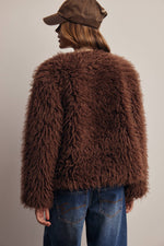 Listicle Shaggy Faux Fur Jacket plush textured back with fully lined construction cowgirl style Park City