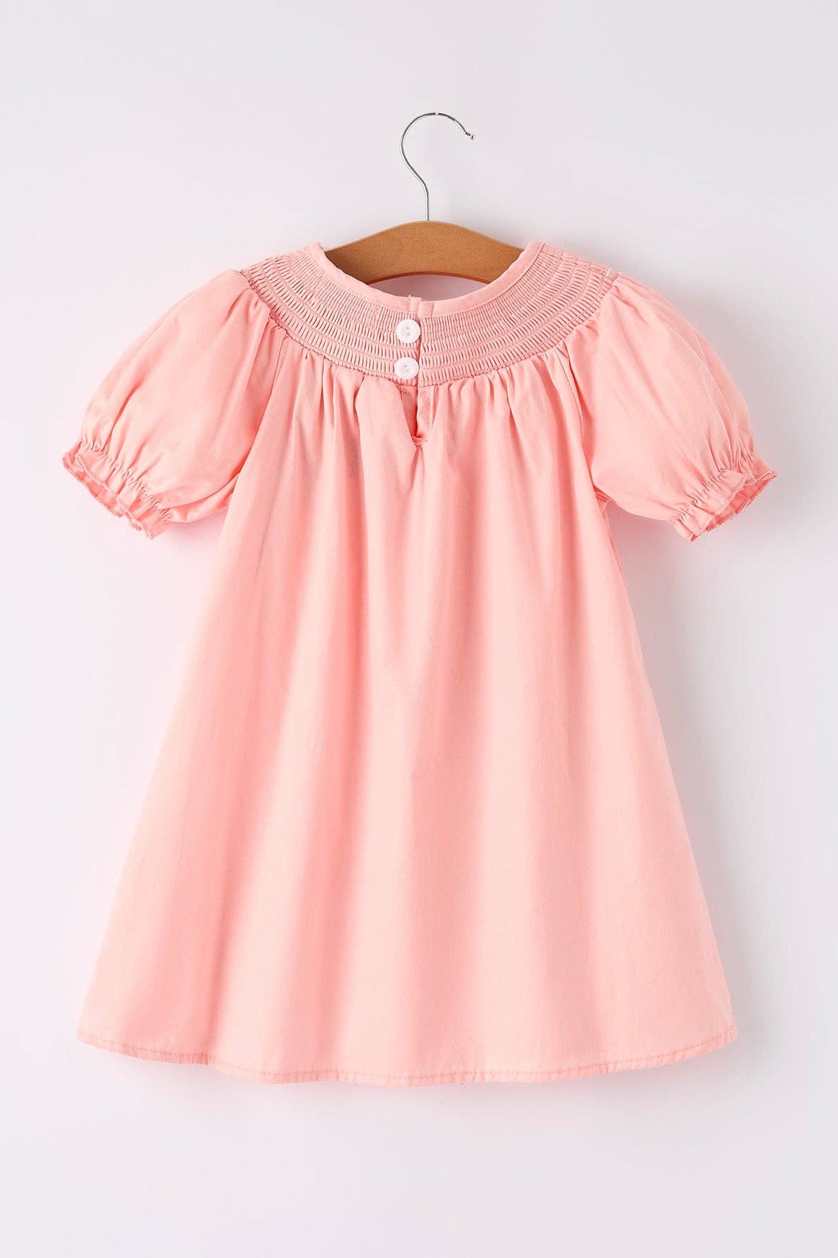 Girls Horse Smocking Embroidered Coral Dress