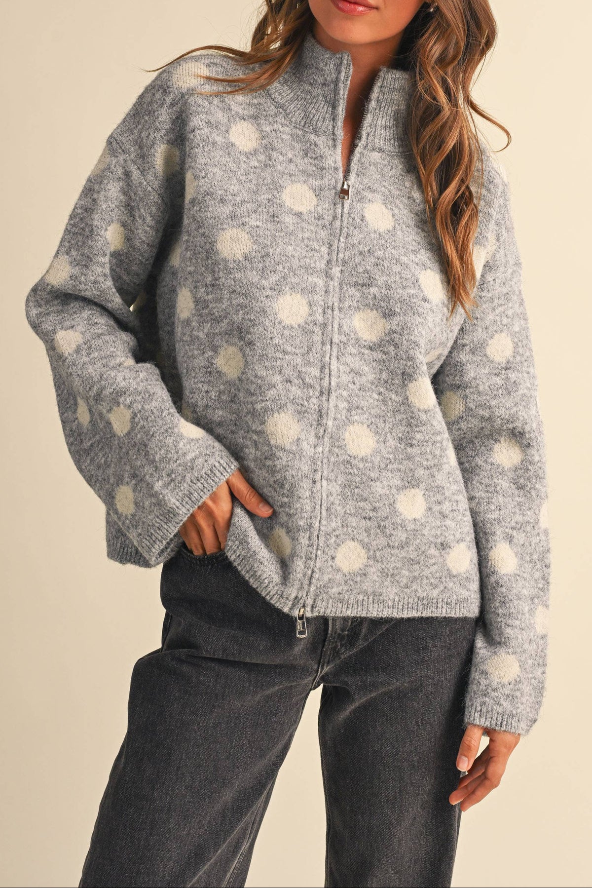 Patty Polka Dot Zip Up Sweater