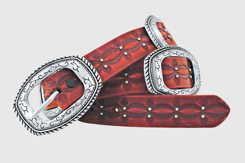 Wrangler Womens Slider Conchos Belt 112373812 red concho western belt Boltranchstore.com