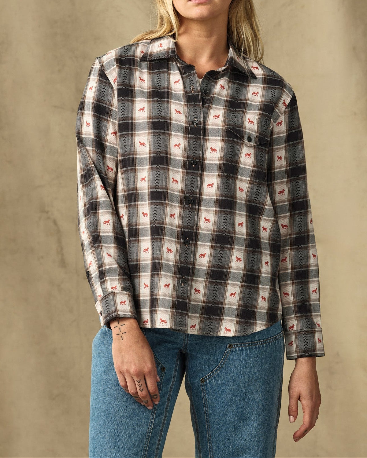 Filson Womens Ranch Shirt Cream Print cream print lightweight cotton dobby button front shirt womens western boutique Utah SKU F1520485297