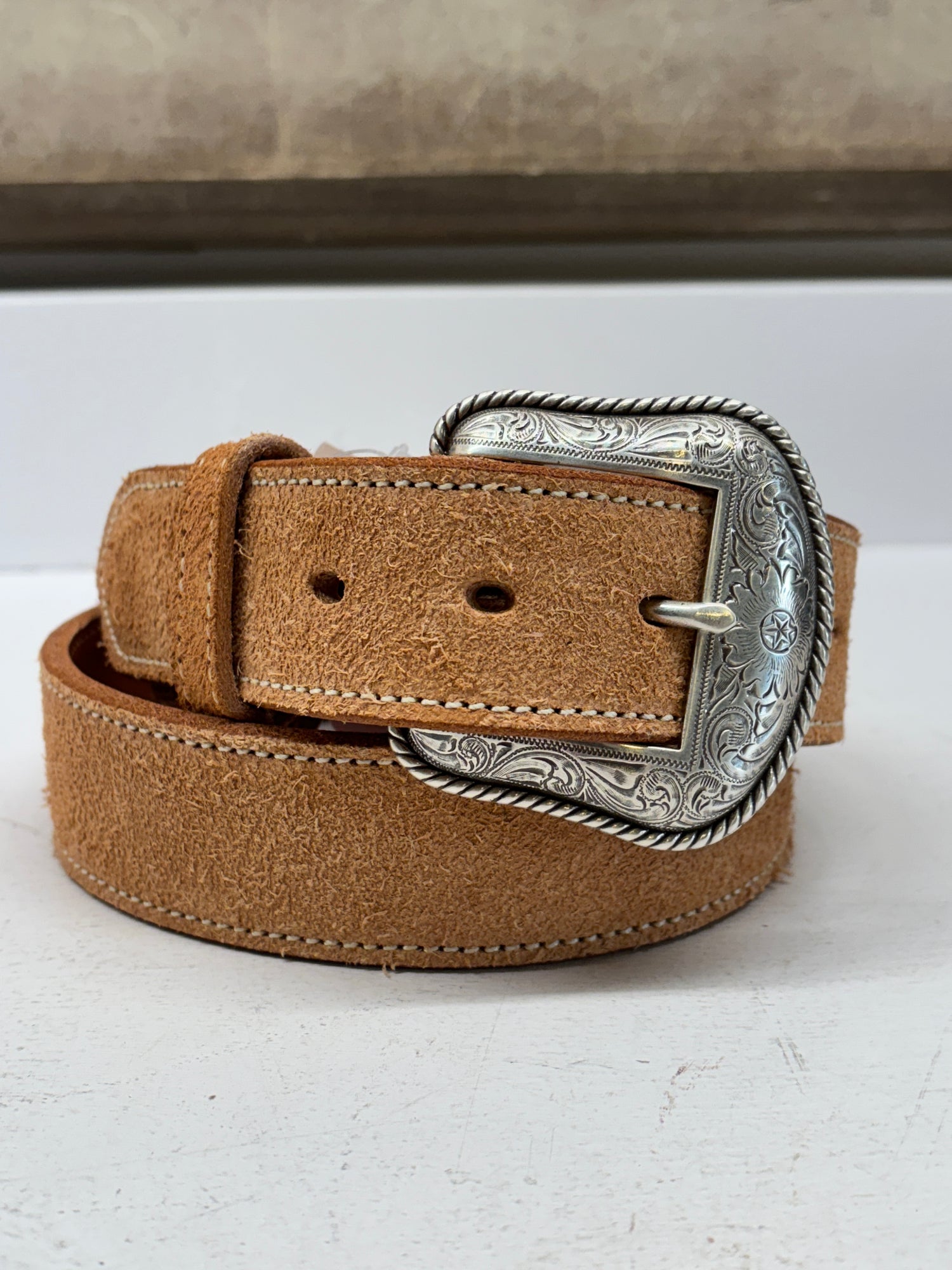 Tan Roughout Stitched Belt