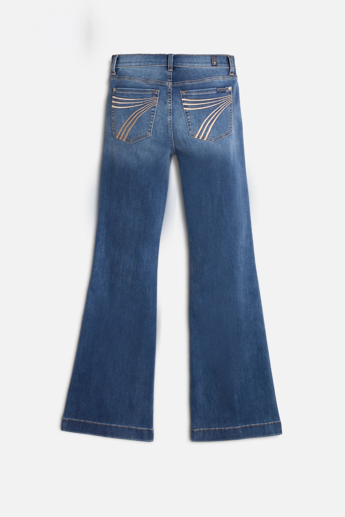 7 For All Mankind Dojo in Denim Gale medium wash stretch denim wide leg jean with whiskering and fading across the thighs womens western boutique Utah SKU 7U3000053NU