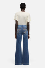 7 For All Mankind Dojo in Denim Gale long lean silhouette with a subtle flare hem for boots cowgirl style Kamas