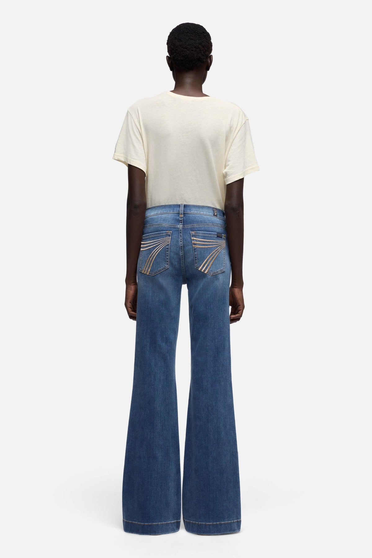 7 For All Mankind Dojo in Denim Gale long lean silhouette with a subtle flare hem for boots cowgirl style Kamas