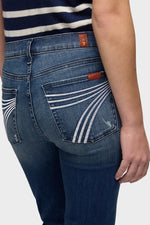 7 For All Mankind Dojo 36 in Slim Illusion Lake Blue extra long 36 inch inseam for an elongated silhouette with boots