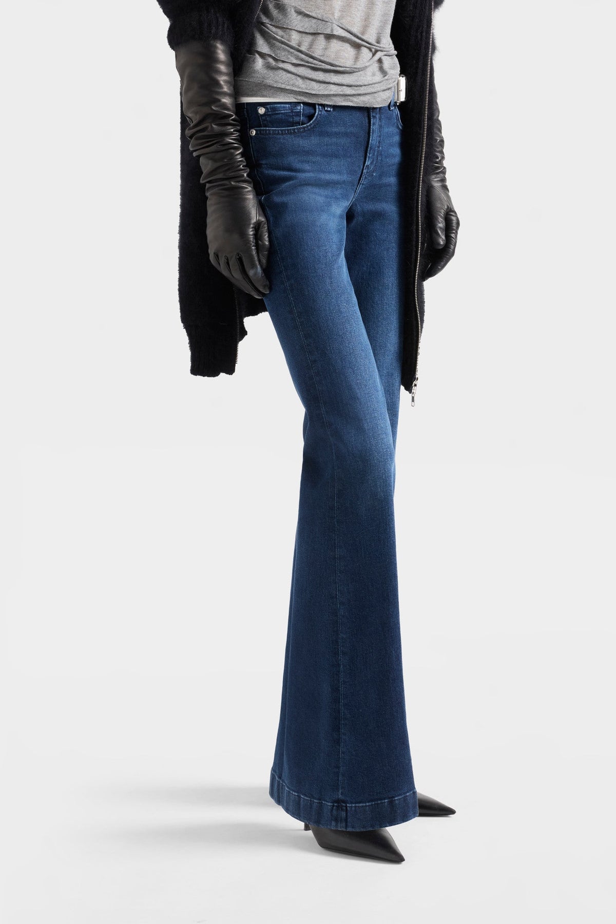 DOJO 36 in Denim Shadowleaf zip fly with button closure and signature 7 back pocket embroidery ranch wear