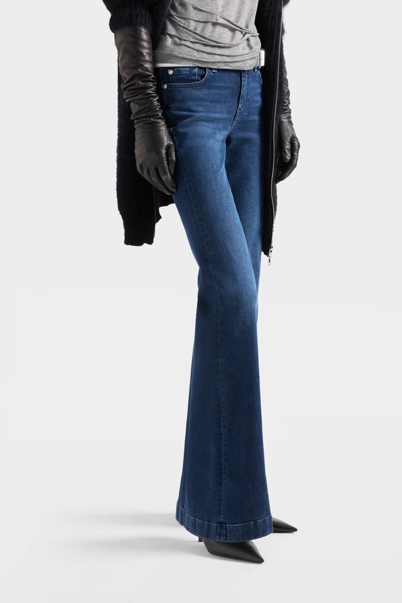 DOJO 36 in Denim Shadowleaf zip fly with button closure and signature 7 back pocket embroidery ranch wear