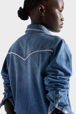 WESTERN SHIRT in Denim Avenue 100 percent cotton denim with authentic texture and weight Dupe
