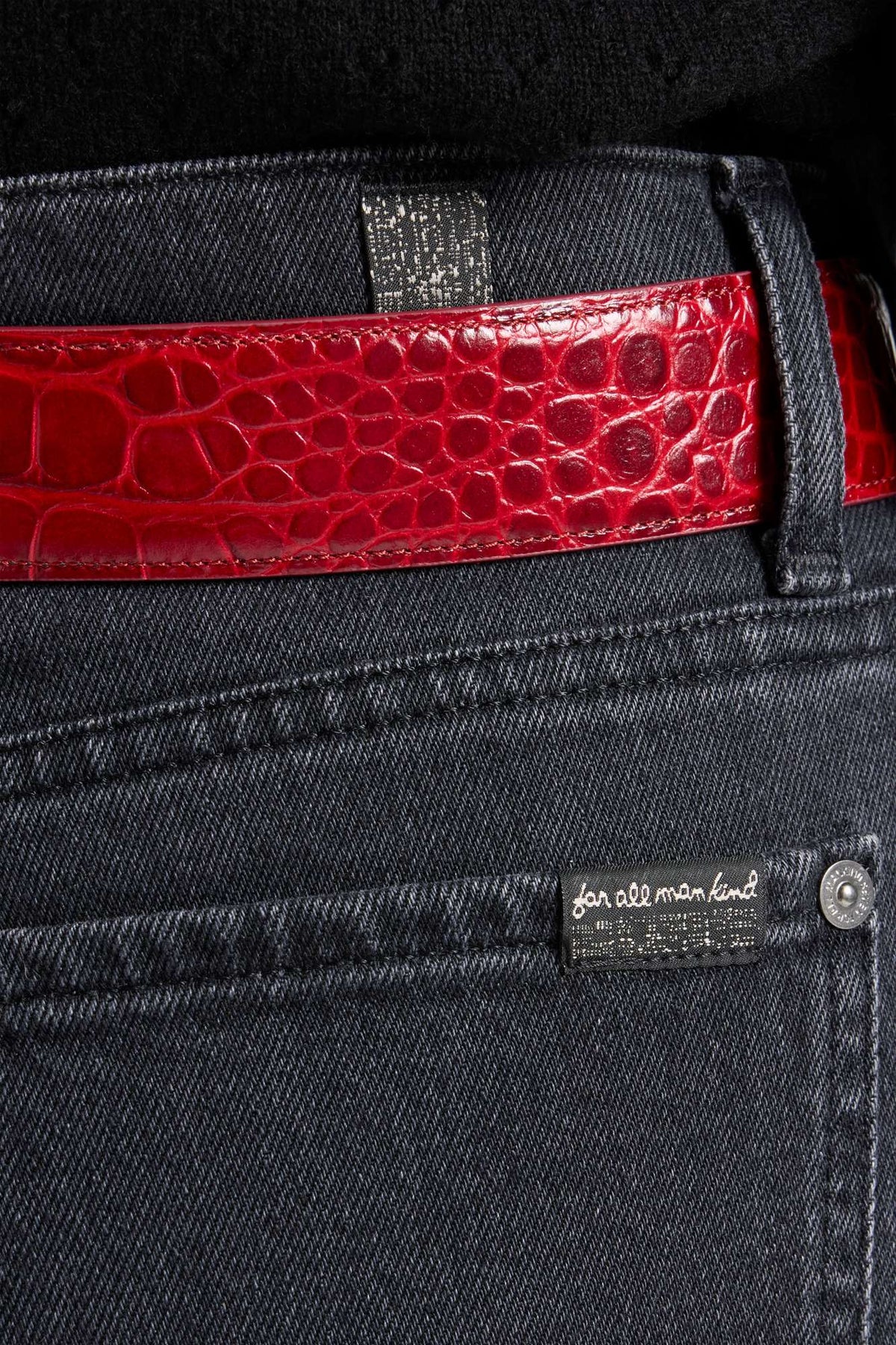 7 For All Mankind Lotta in Denim Nocturne zip fly with button closure and clean back pocket with a metal logo tab ranch wear