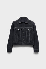 7 For All Mankind Adi Trucker Jacket in Denim Nocturne black wash cotton stretch denim jacket womens western boutique Utah SKU 7UJ60C313S8