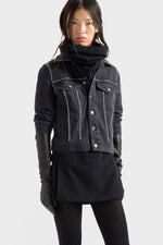 7 For All Mankind Adi Trucker Jacket in Denim Nocturne button front closure with two chest flap pockets ranch wear