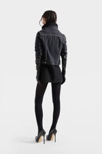 7 For All Mankind Adi Trucker Jacket in Denim Nocturne structured fit through the shoulders and body cowgirl Utah