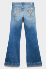 7 For All Mankind Tailorless Dojo in Comfort Blue Haze light blue wash wide leg jean with rainbow back pocket embroidery womens western boutique Utah SKU 7U310K853BY