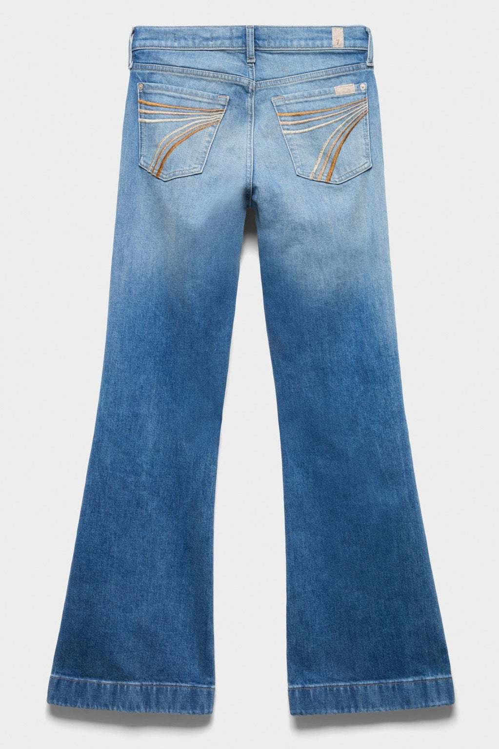 7 For All Mankind Tailorless Dojo in Comfort Blue Haze light blue wash wide leg jean with rainbow back pocket embroidery womens western boutique Utah SKU 7U310K853BY