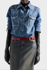 WESTERN SHIRT in Denim Avenue snap button front closure and dual chest flap pockets ranch wear 7 For All Mankind Western Shirt SKU 7U840H08_3S9 womens western denim shirt 