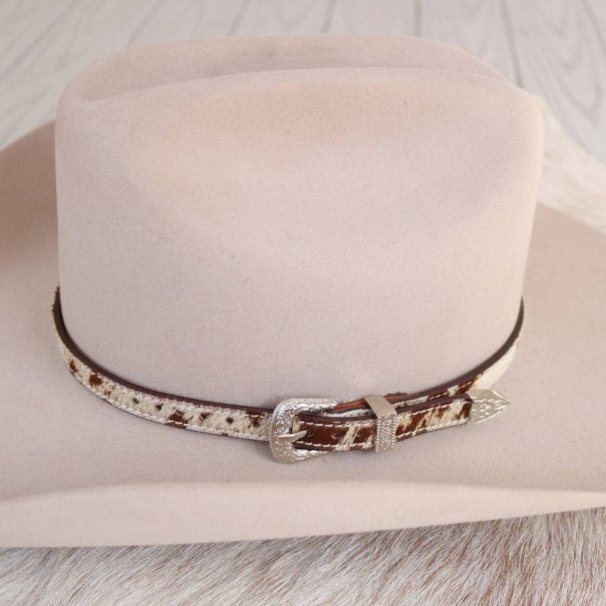 Cowhide Hat Band with Silver Buckle