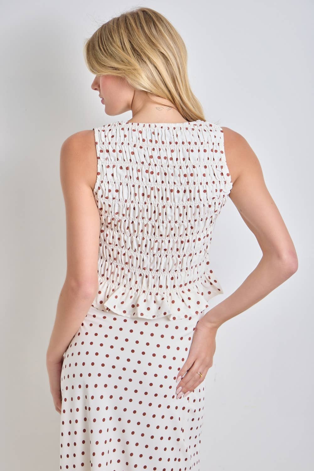 Cindy Polka Dot Smocked Bodice Top