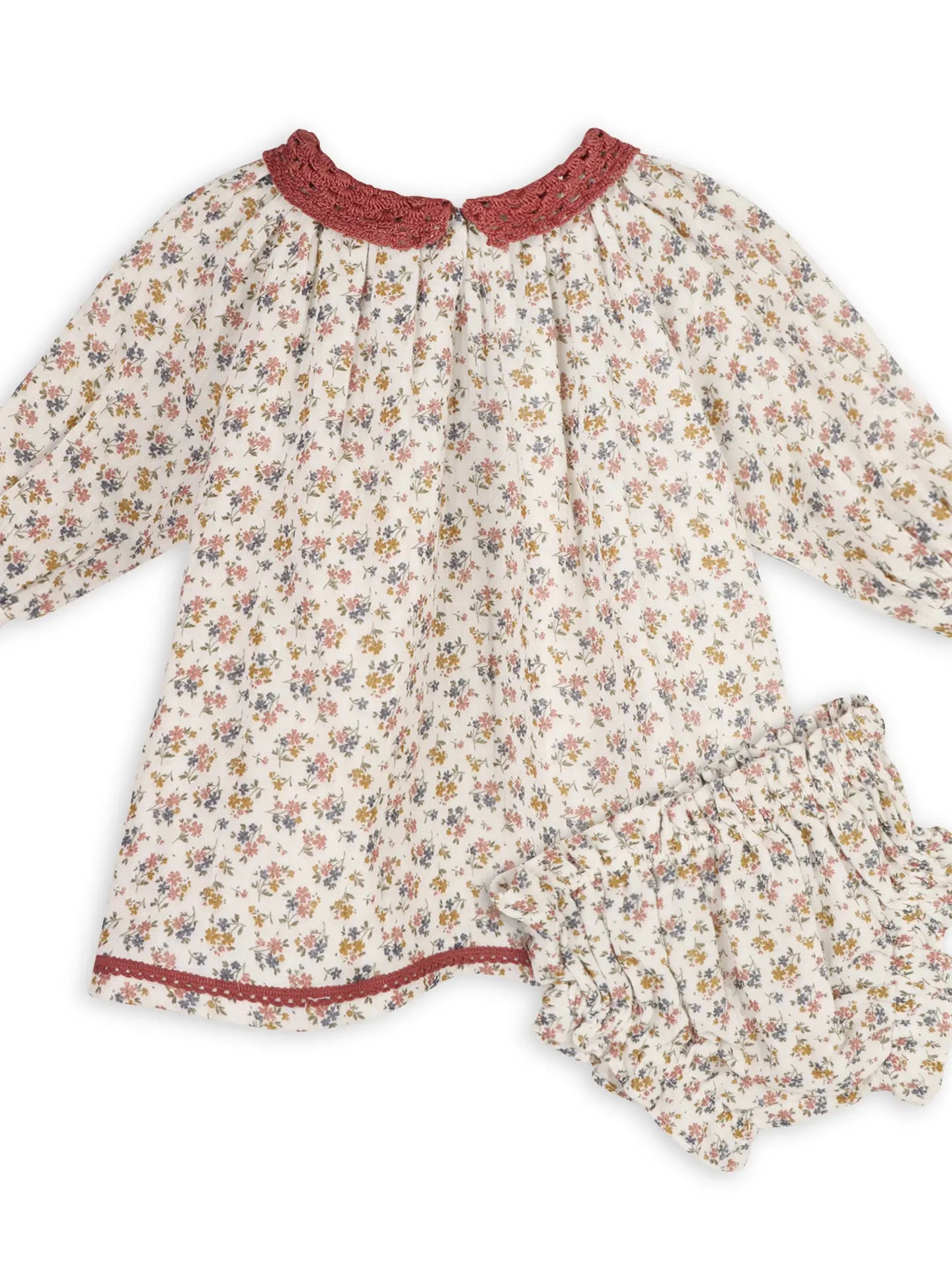 Floral Lace Collar Muslin Baby Dress & Bloomer