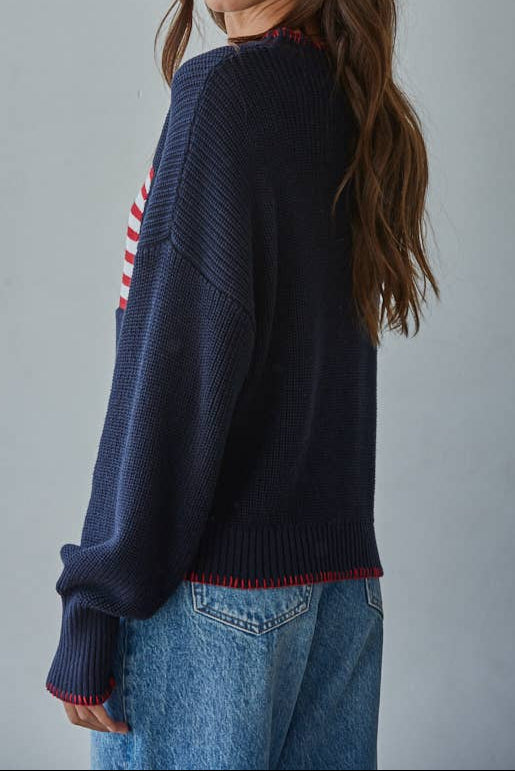 Ana American Flag Knit Sweater Pullover