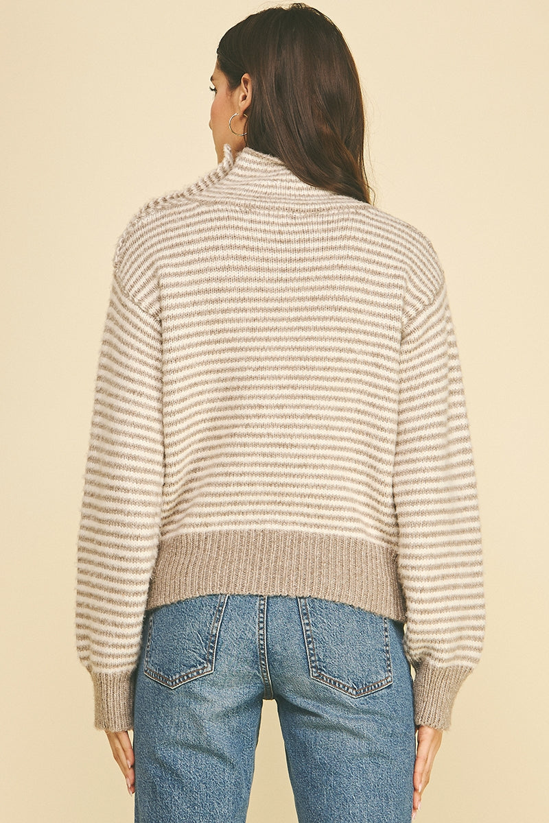 Brin Striped Mock Neck Sweater