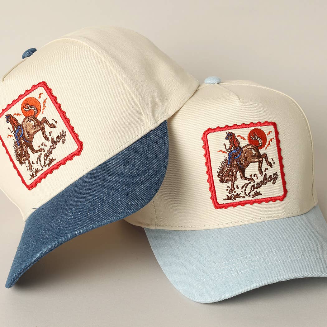 Cowboy Horse Emb Patch Denim Hat