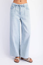 womens light blue denim wide-leg jeans \ cotton denim with a tie boltranchstore.com free shipping popular cute pants women