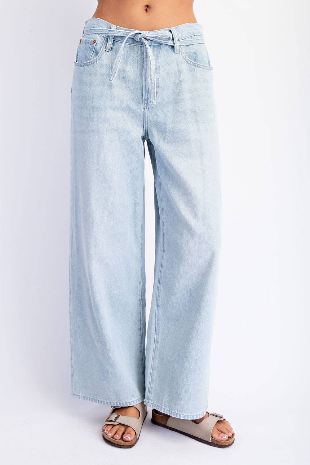 womens light blue denim wide-leg jeans \ cotton denim with a tie boltranchstore.com free shipping popular cute pants women