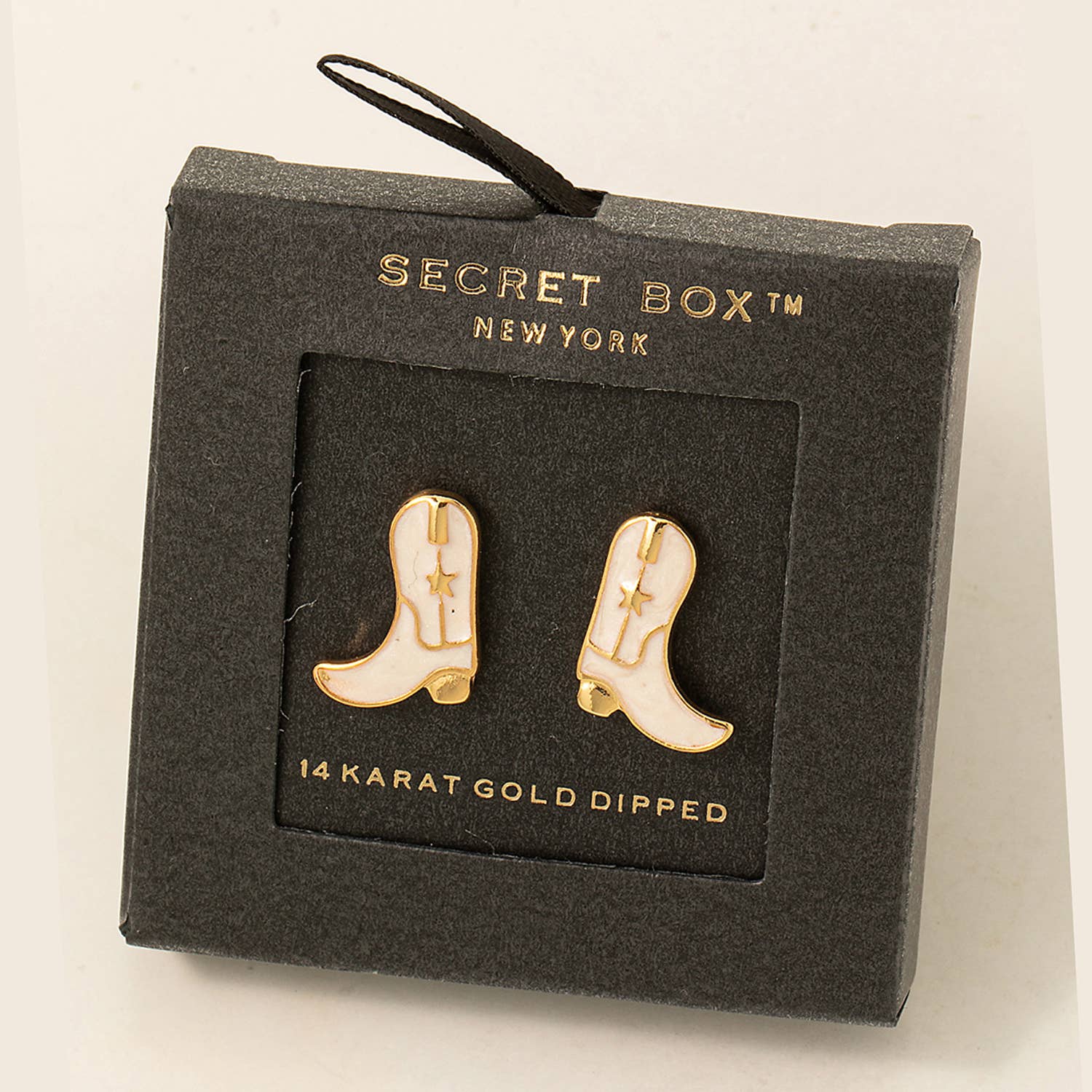 Secret Box Enamel Cowboy Boot Stud Earrings