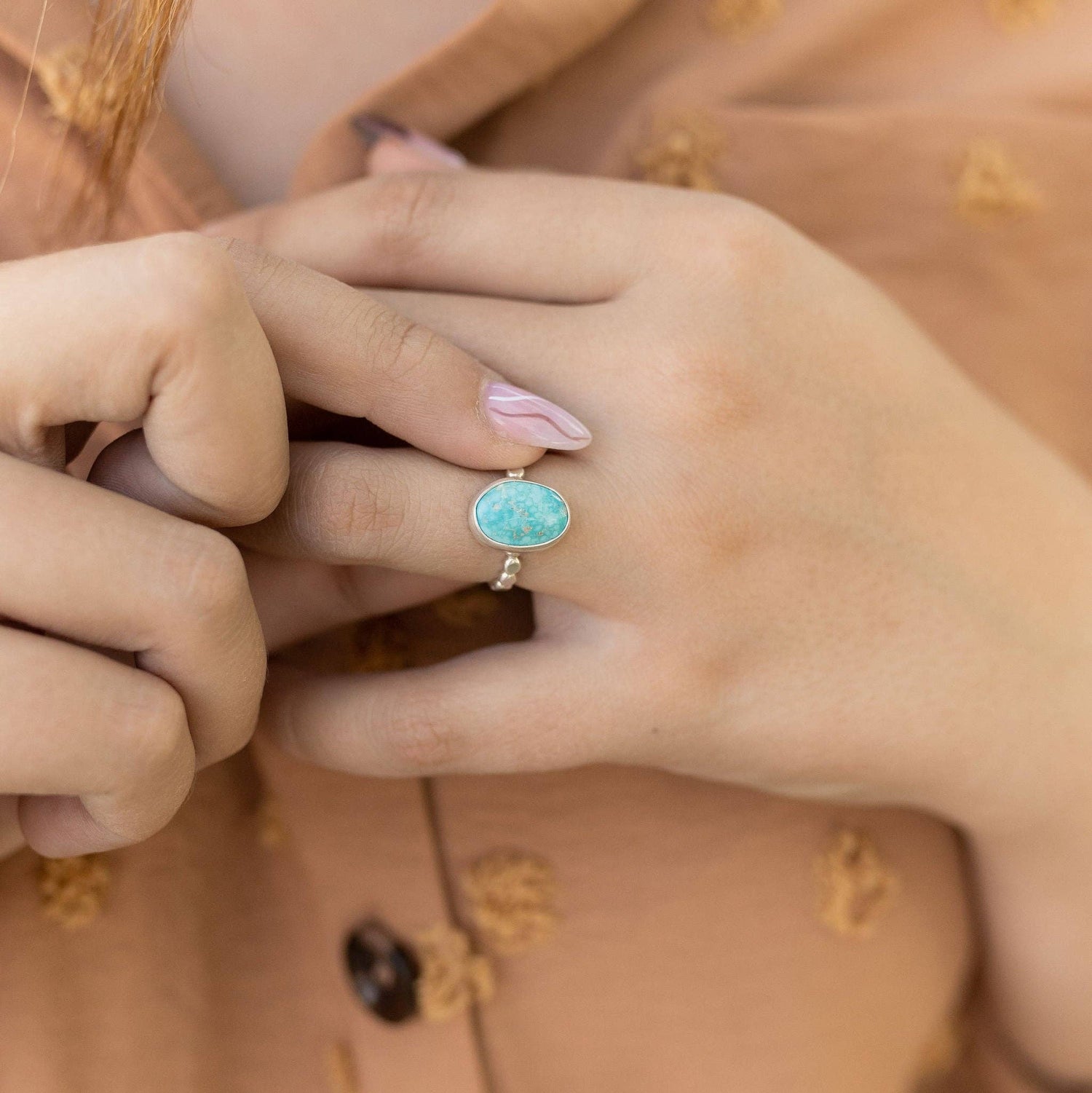 Beaded Band Turquoise Ring