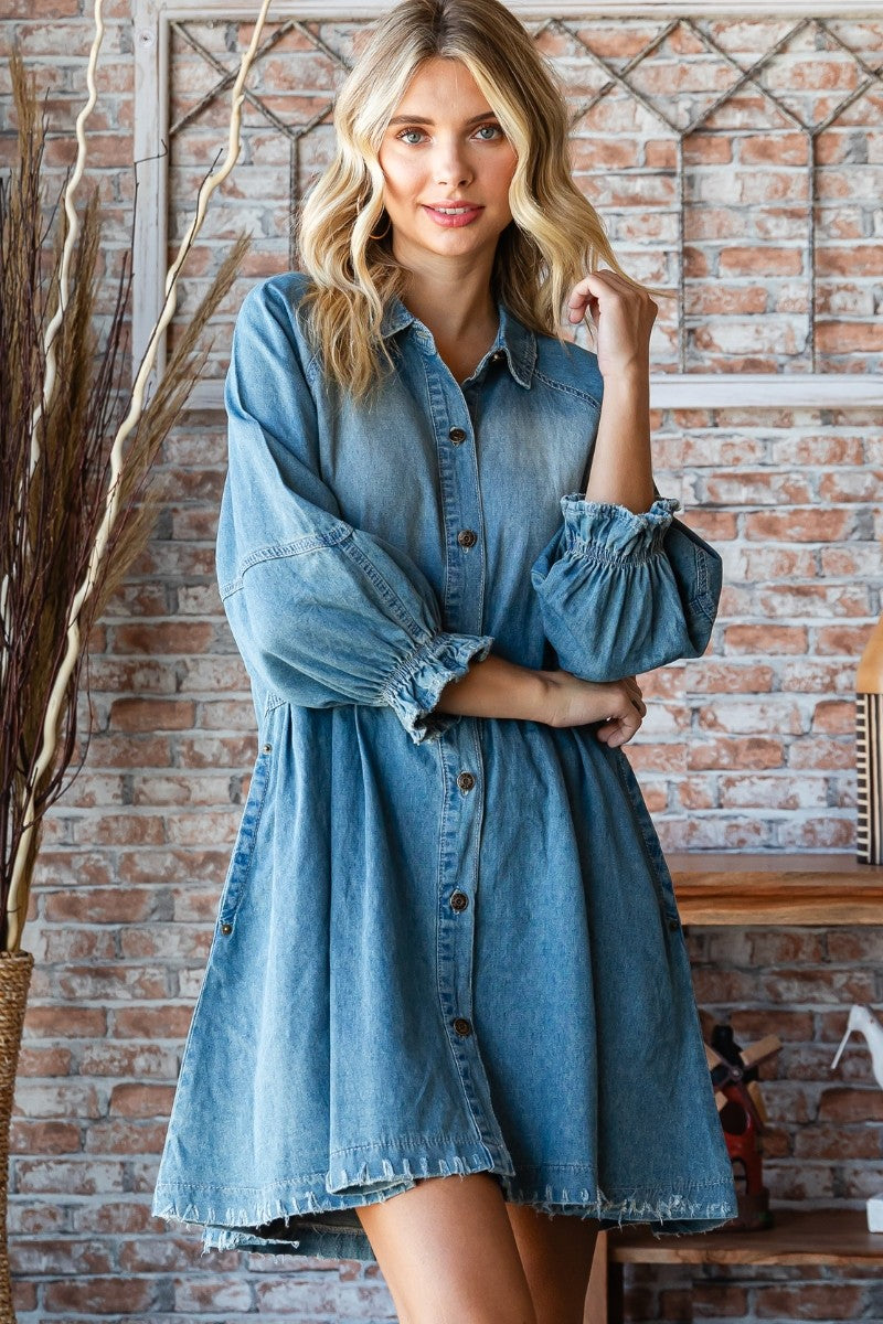 Overfit Button Down Denim Shirt Dress