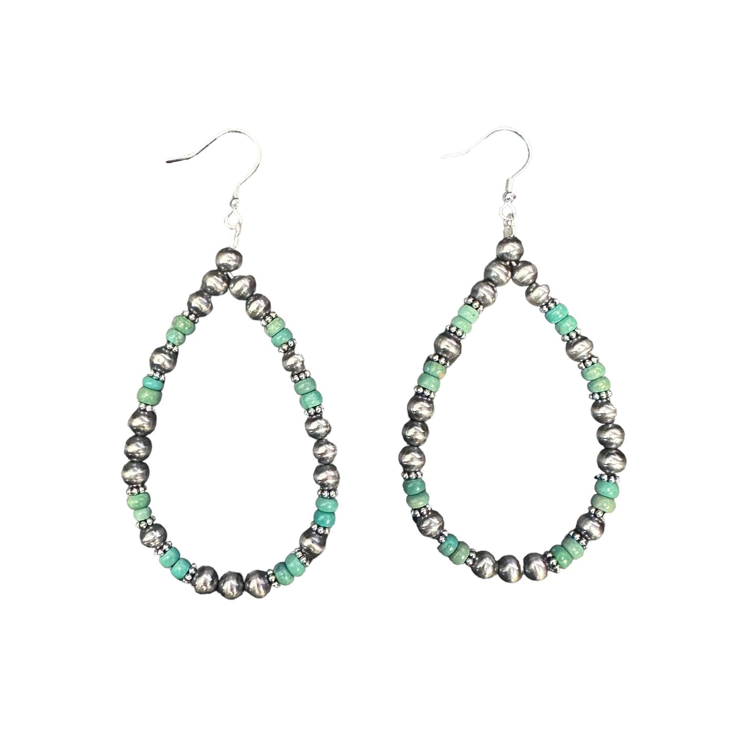 Grn Turquoise Navajo Pearl Loop Earrings