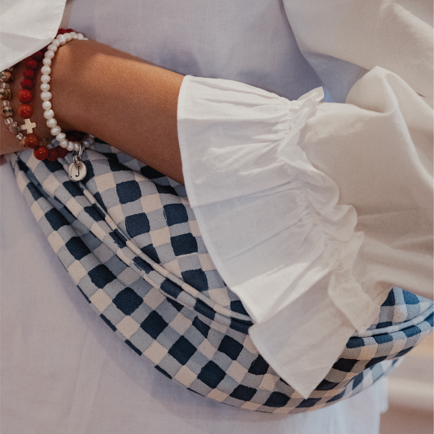 Moon Sling Bag in Indigo Gingham