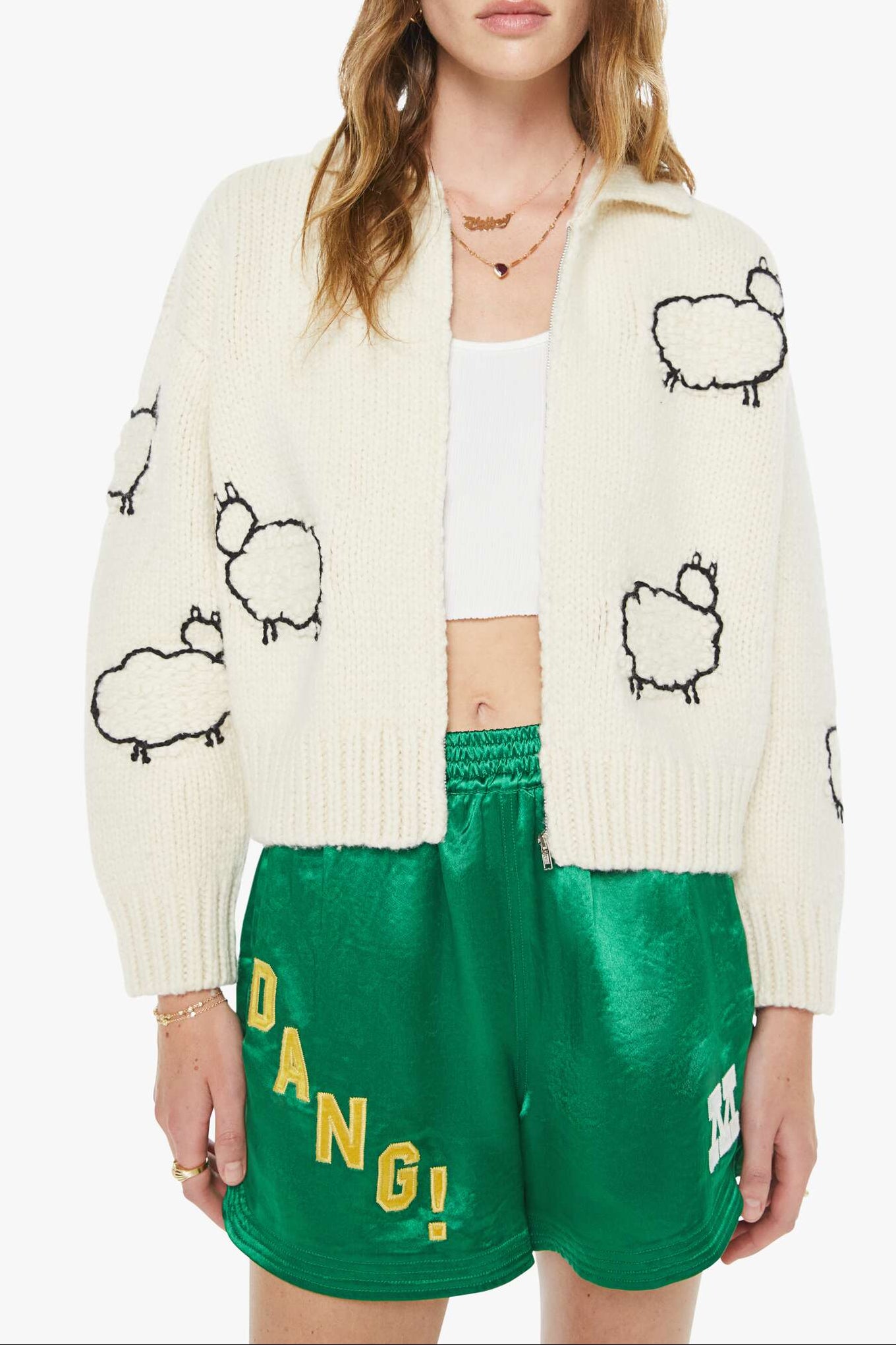 Mother The Crop Raquette Cardigan Wool Plus the Gang womens sheep sweater mother denim spring 2026 Boltranchstore.com Free Shipping 82976-1993-WLG