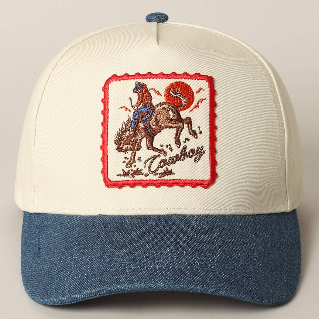 Cowboy Horse Emb Patch Denim Hat