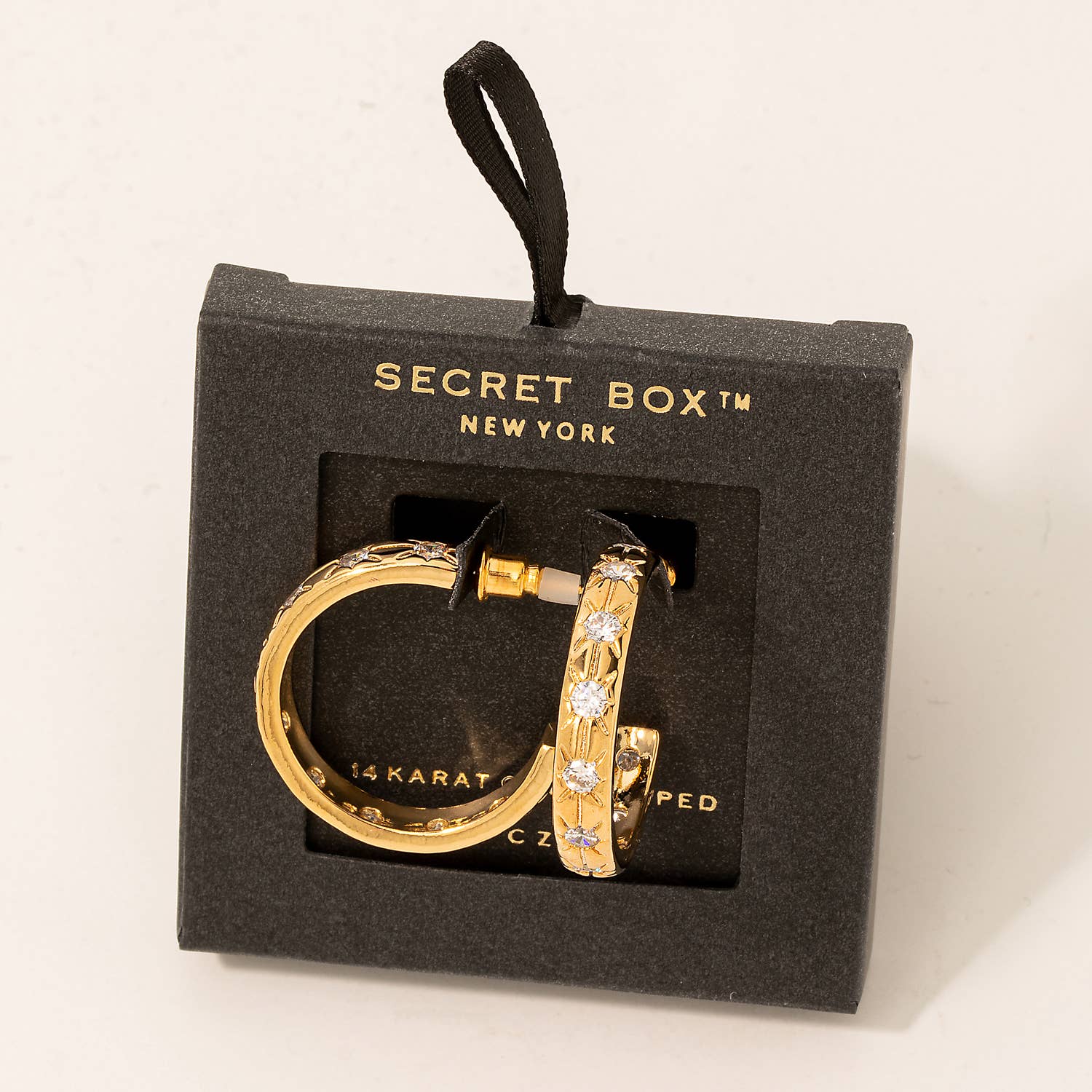 Secret Box Cz Studs Hoop Earrings