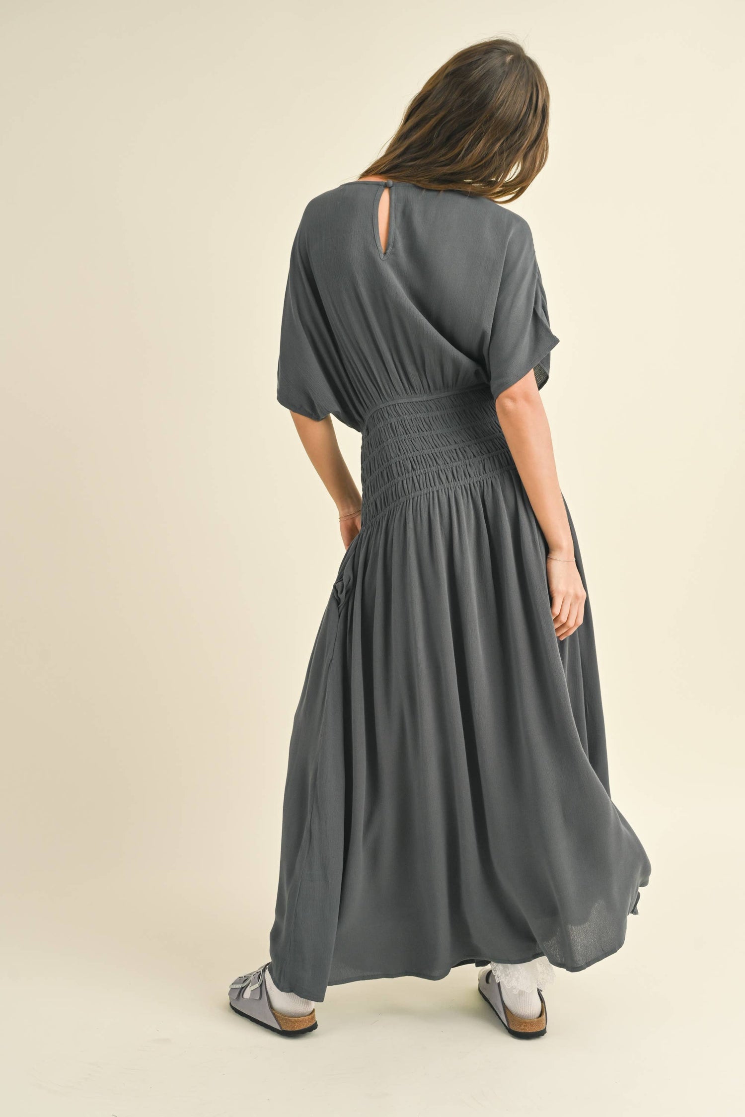 Rayon Smocking Waist Long Dress