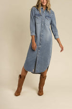 The Sendero Annie Pearl Snap Shirtdress washed denim popular viral Boltranchstore.com Free Shipping womens denim dress 840380302383