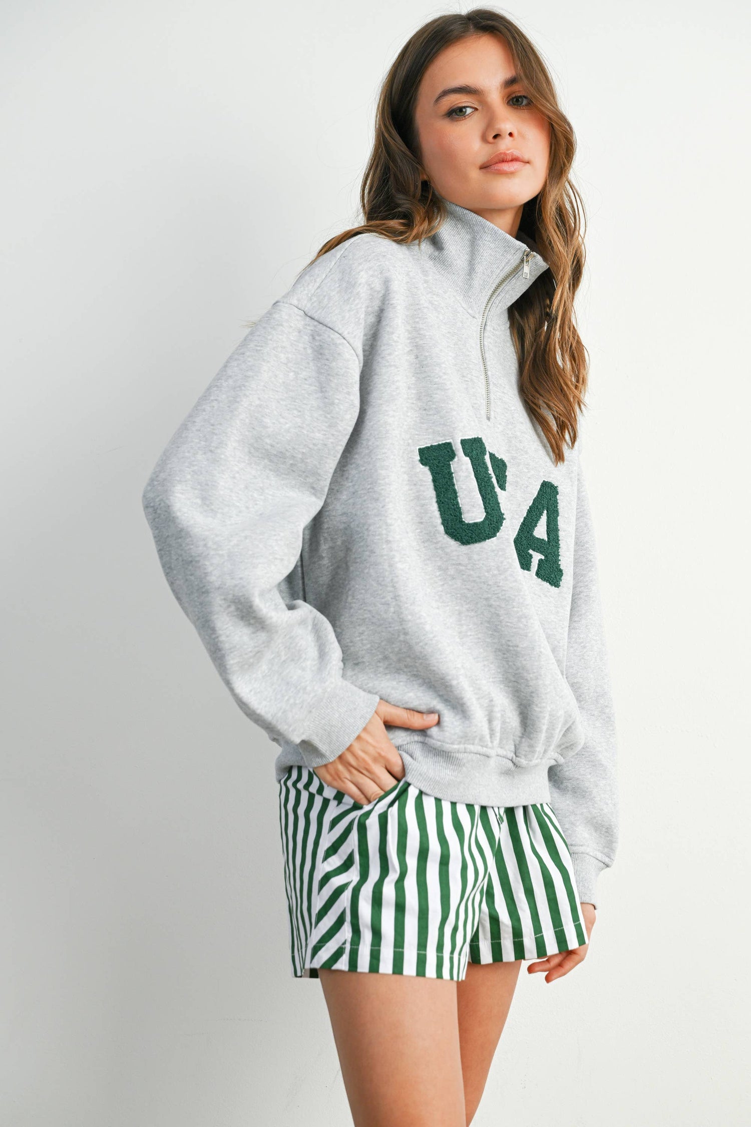 USA Qtr Zip Fleece Applique Top