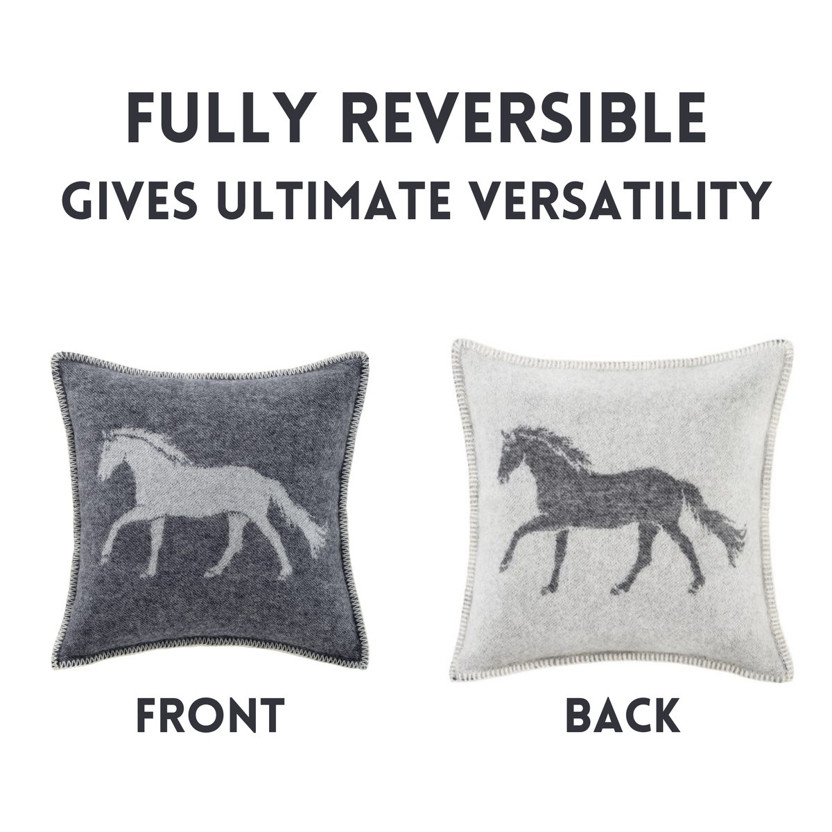 Horse Soft Black Pure Wool Cushion Cover