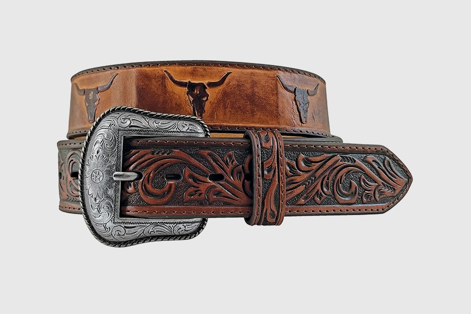 Roper Ox Head Belt 8688500 mens western steer bull ox head belt western fashion Boltranchstore.com brown leather