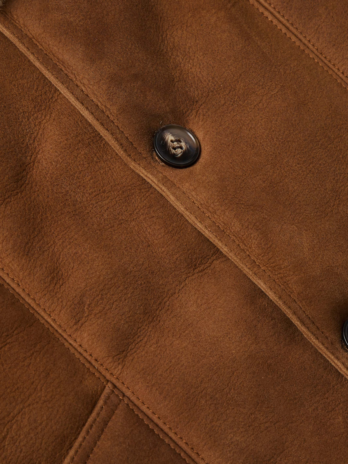 Schaefer Bitterroot Shearling Coat button front closure on rich brown leather side ranch wear