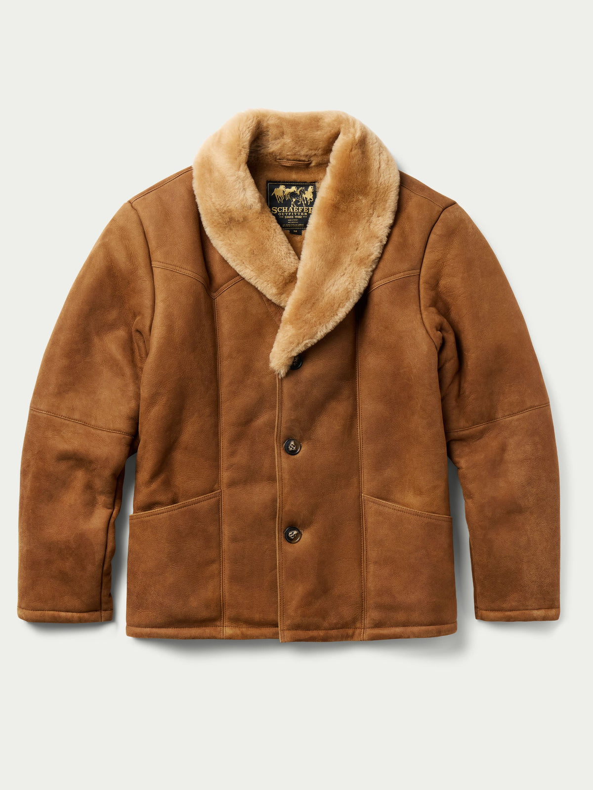 Schaefer Bitterroot Shearling Coat brown shearling coat in a classic hip length cut mens western clothing Utah SKU 8807BR