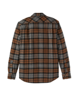 Filson Vintage Flannel Work Shirt Brown Charcoal Plaid button adjustable cuffs with double needle flat felled seams Kamas western store