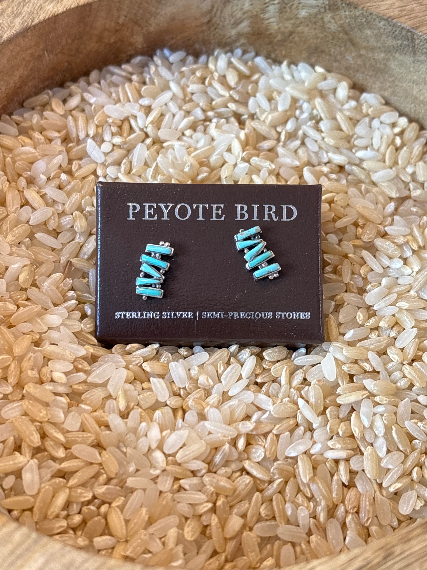 Peyote Bird stud earrings sticks and stones turquoise stone sterling silver womens jewelry earrings country western at boltranchstore.com