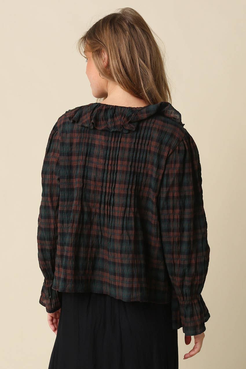 Lena Ruffle Plaid Blouse